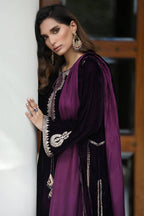 The Imperial Plum: Embroidered Velvet Suit With Silk Dupatta & Trouser | Ready To Wear