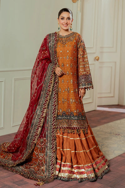 Rust Orange & Deep Maroon: Embroidered Chiffon Suit | Ready To Wear