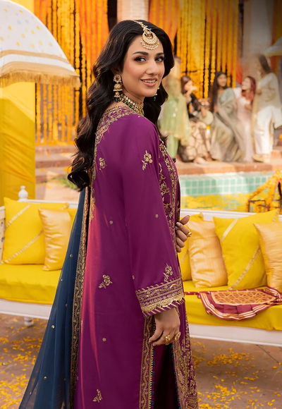 Grape Purple & Antique Gold: Embroidered Chiffon Suit