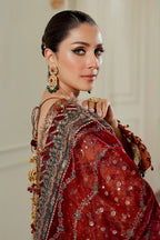 Rust Orange & Deep Maroon: Embroidered Chiffon Suit | Ready To Wear