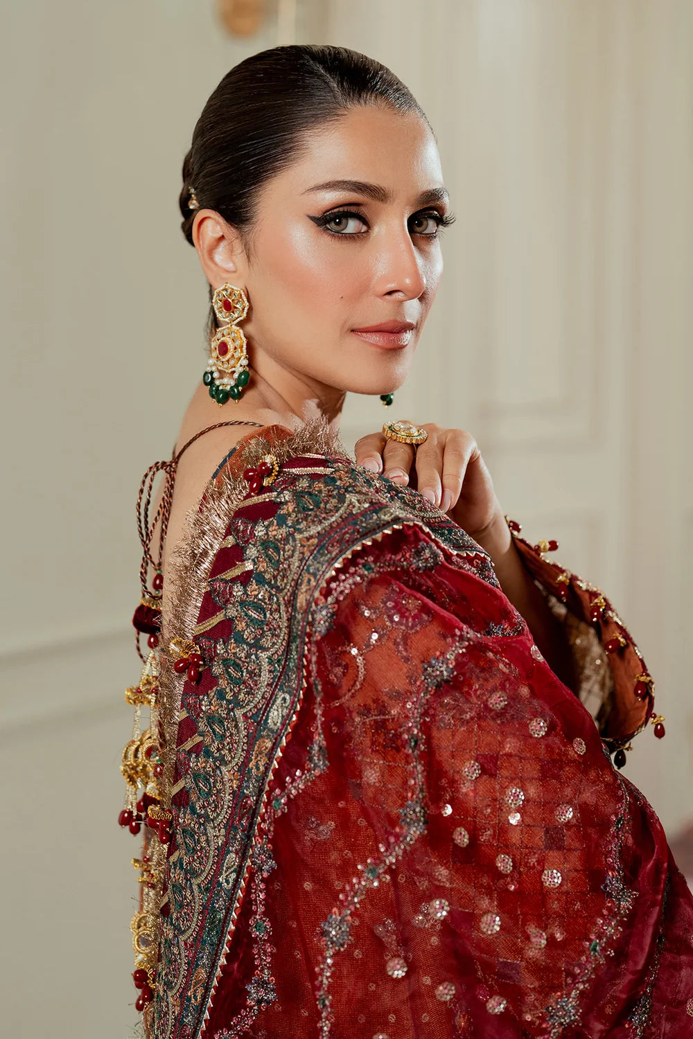 Rust Orange & Deep Maroon: Embroidered Chiffon Suit | Ready To Wear