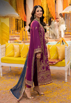 Grape Purple & Antique Gold: Embroidered Chiffon Suit