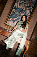 Mint Ice Metallic & Jewel Emerald: Embroidered Silk Suit | Ready To Wear