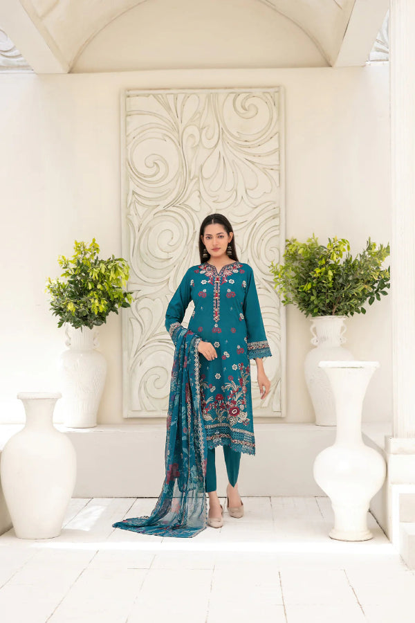 Embroidered Cross Slub Lawn Suit With Cotton Trouser | Ready To Wear