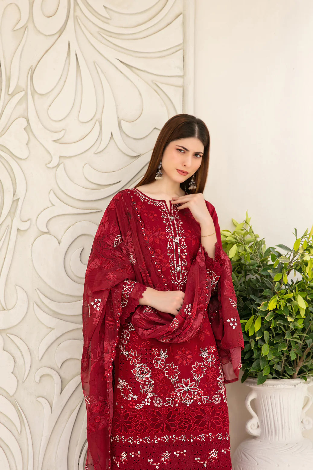 Embroidered Cross Slub Lawn Suit With Cotton Trouser | Ready To Wear