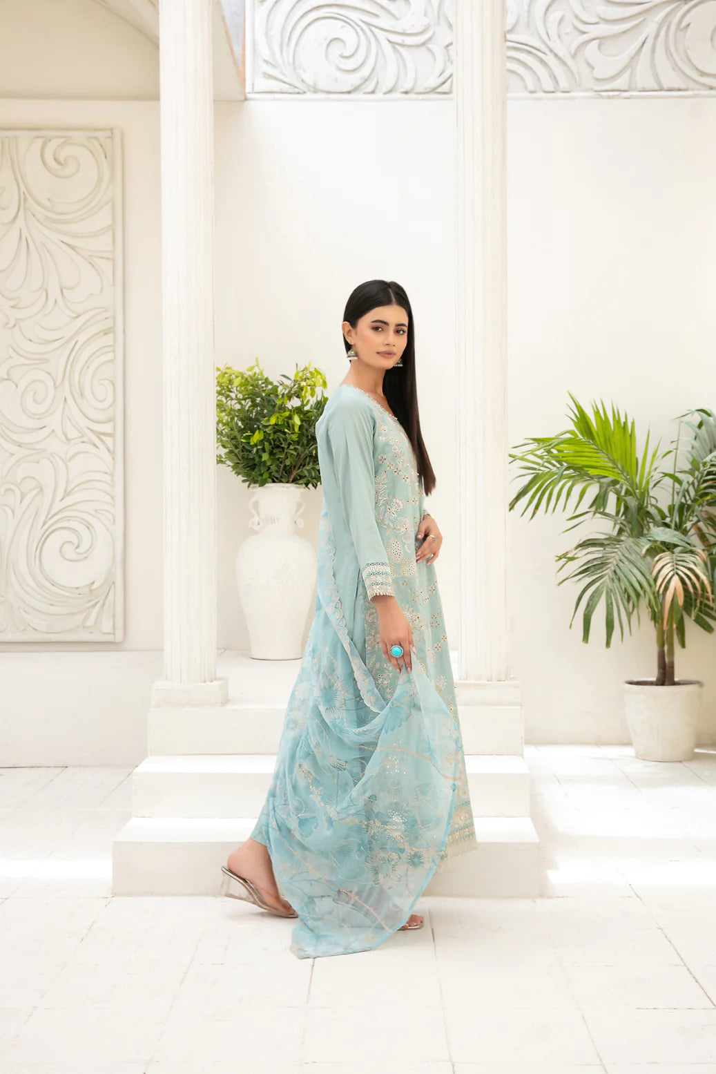Embroidered Cross Slub Lawn Suit With Cotton Trouser | Ready To Wear