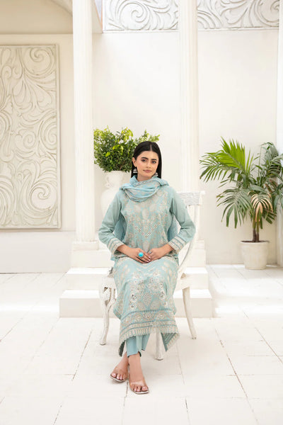 Embroidered Cross Slub Lawn Suit With Cotton Trouser | Ready To Wear