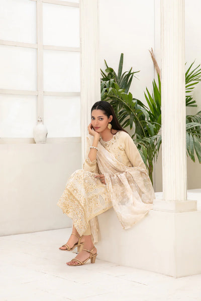 Embroidered Cross Slub Lawn Suit With Cotton Trouser | Ready To Wear