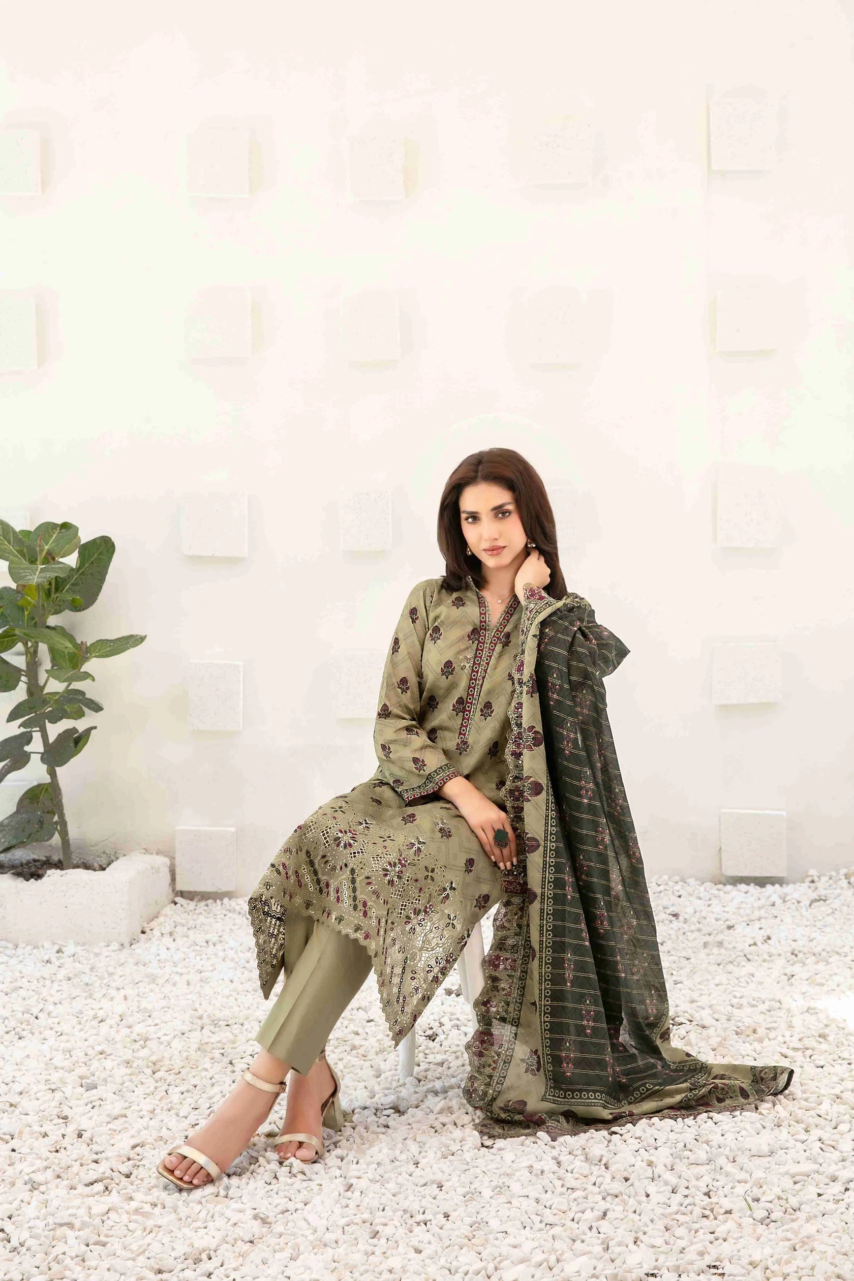 Ayna - Embroidered Printed Lawn Suit With Cotton Trouser | Ready To Wear