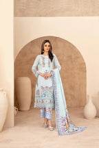 03-Piece Embroidered Chamki Lawn With Printed Dupatta | Ready To Wear