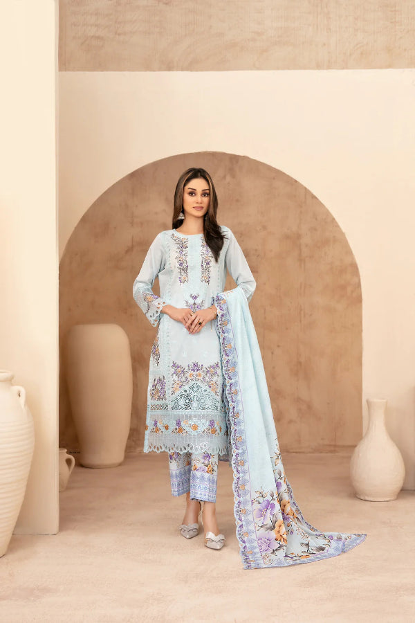 03-Piece Embroidered Chamki Lawn With Printed Dupatta | Ready To Wear