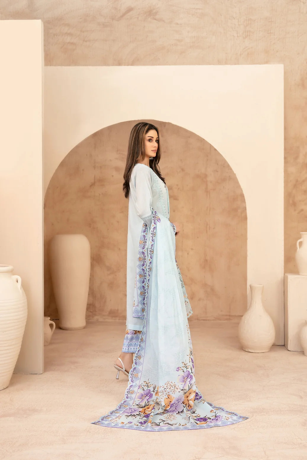 03-Piece Embroidered Chamki Lawn With Printed Dupatta | Ready To Wear