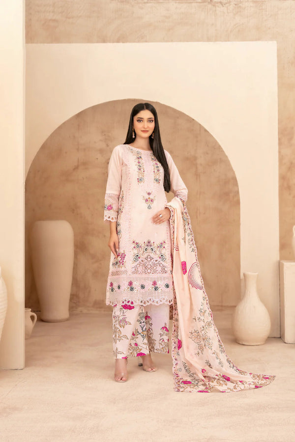 03-Piece Embroidered Chamki Lawn With Printed Dupatta | Ready To Wear