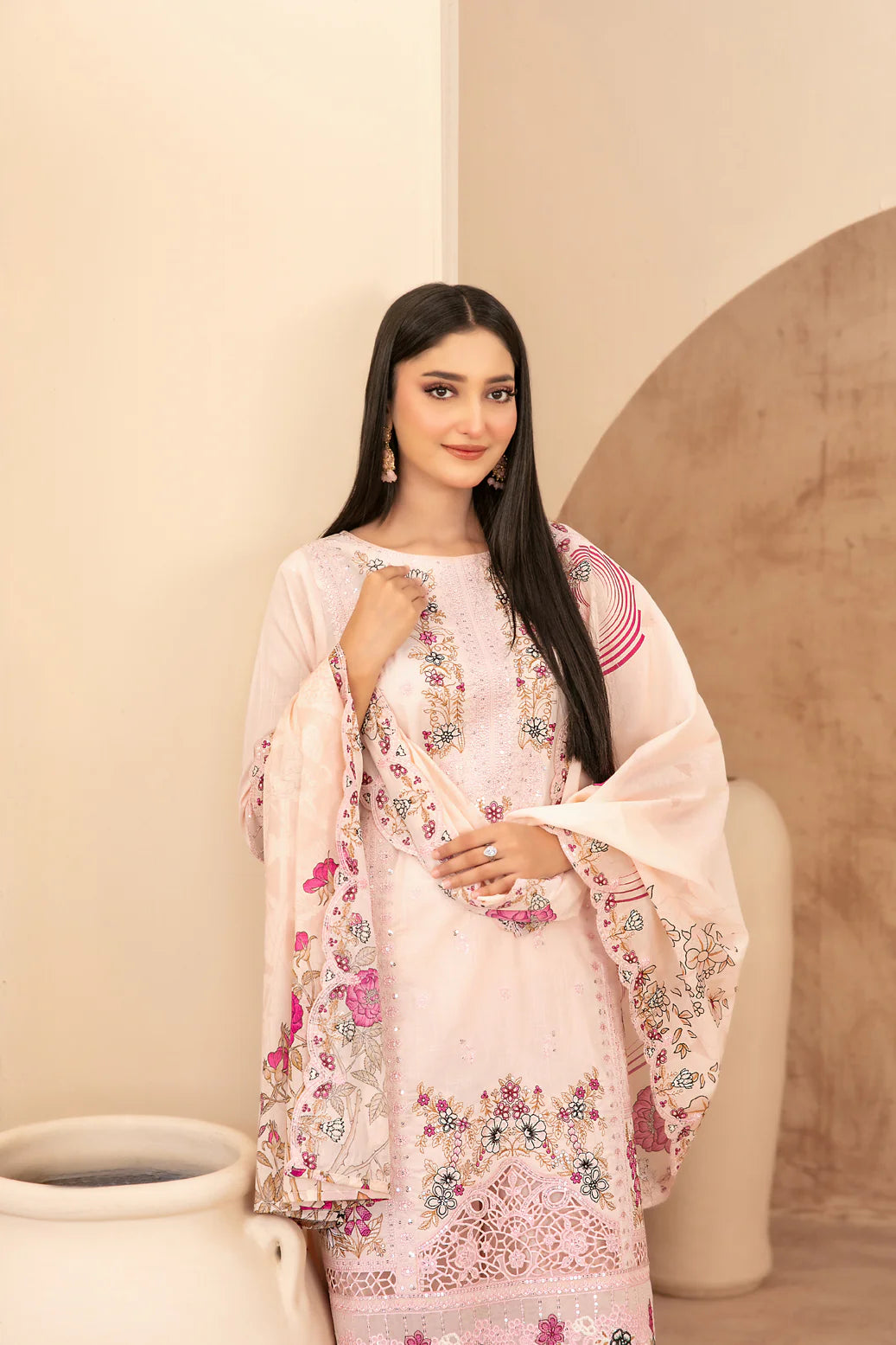 03-Piece Embroidered Chamki Lawn With Printed Dupatta | Ready To Wear