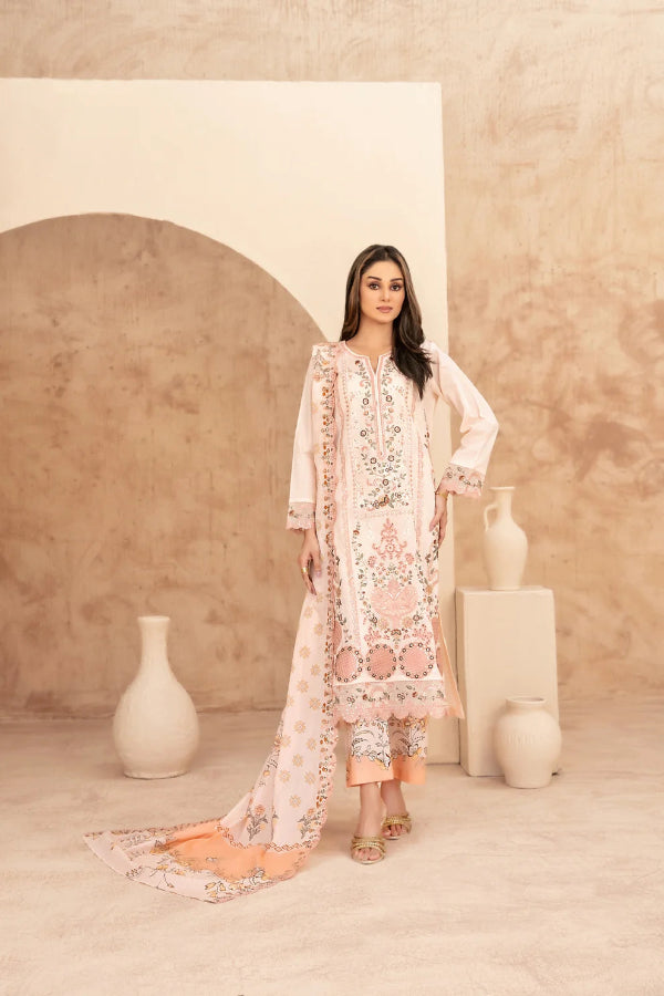 03-Piece Embroidered Chamki Lawn With Printed Dupatta | Ready To Wear