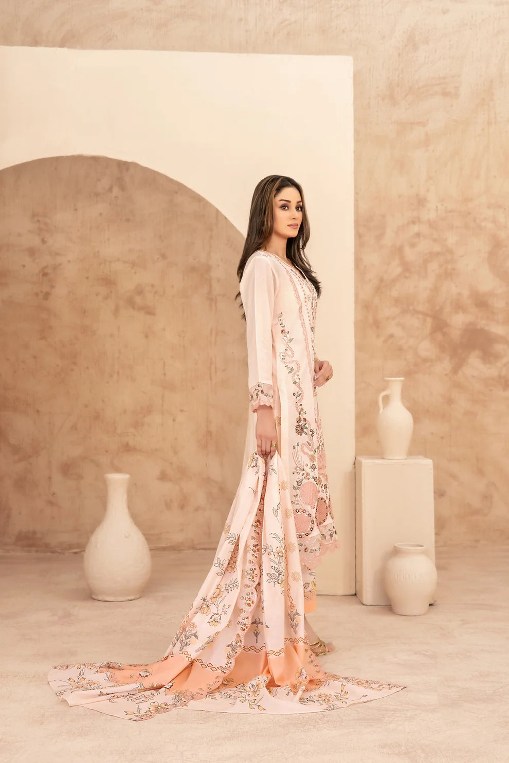 03-Piece Embroidered Chamki Lawn With Printed Dupatta | Ready To Wear