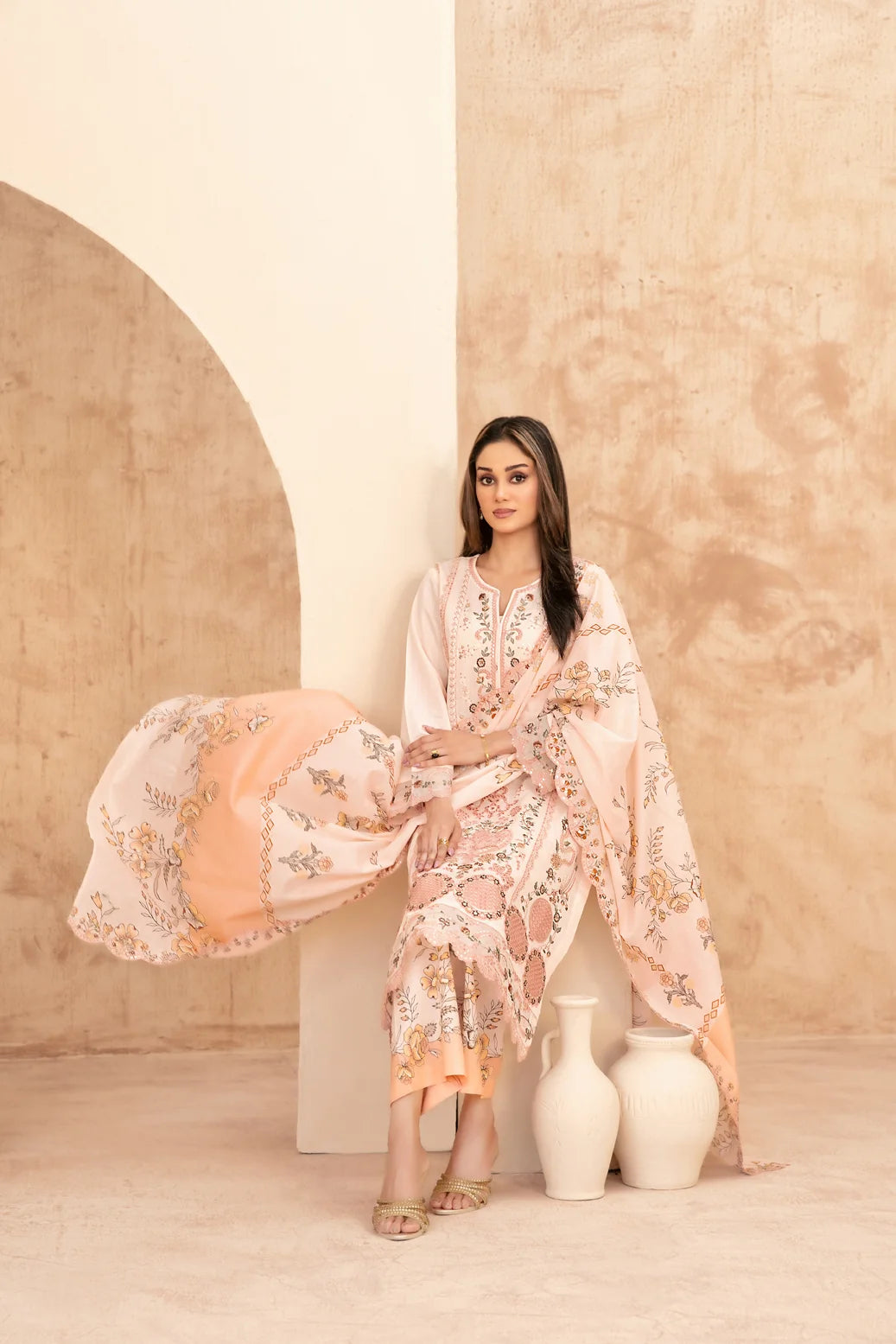 03-Piece Embroidered Chamki Lawn With Printed Dupatta | Ready To Wear