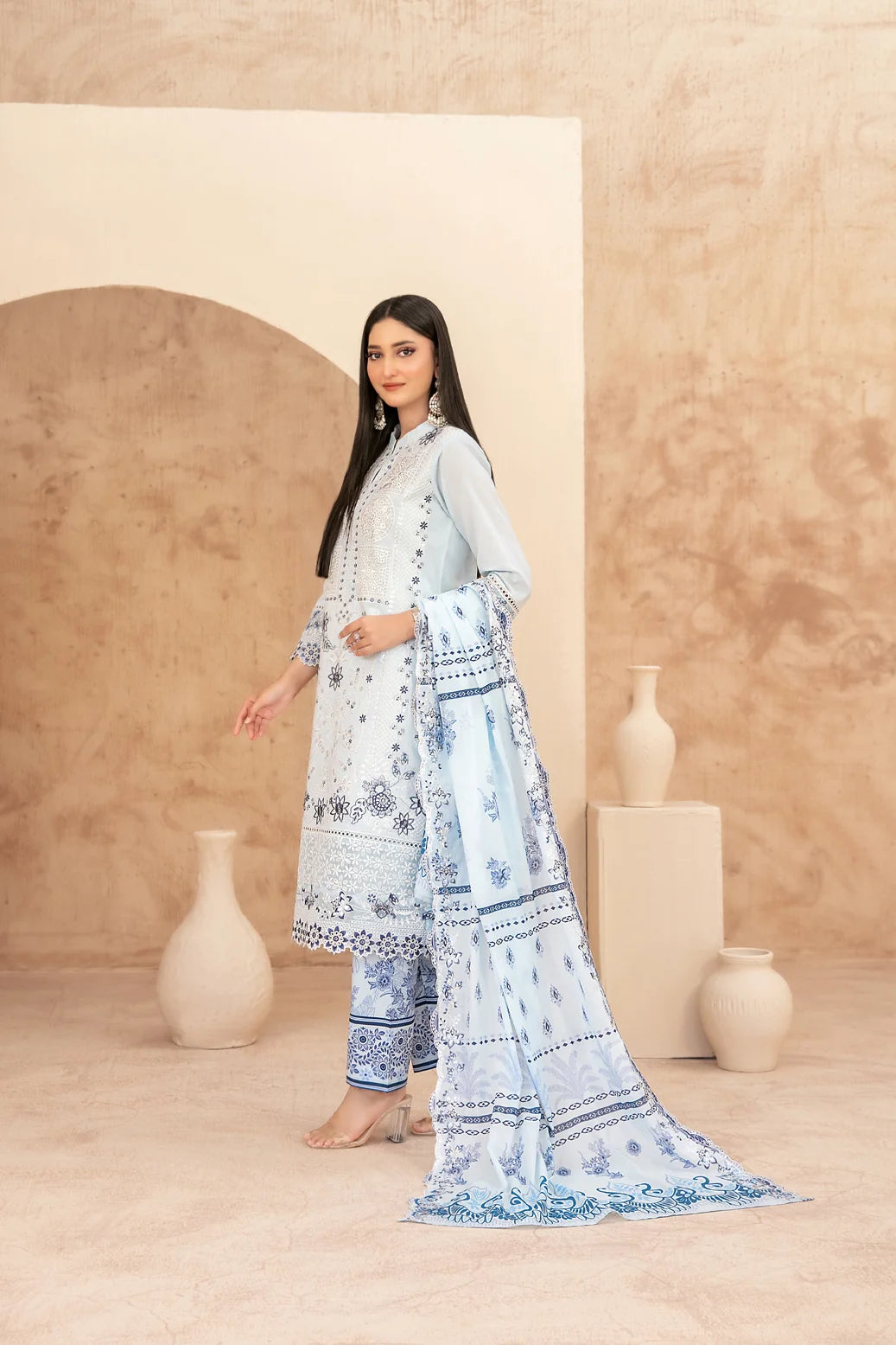03-Piece Embroidered Chamki Lawn With Printed Dupatta | Ready To Wear