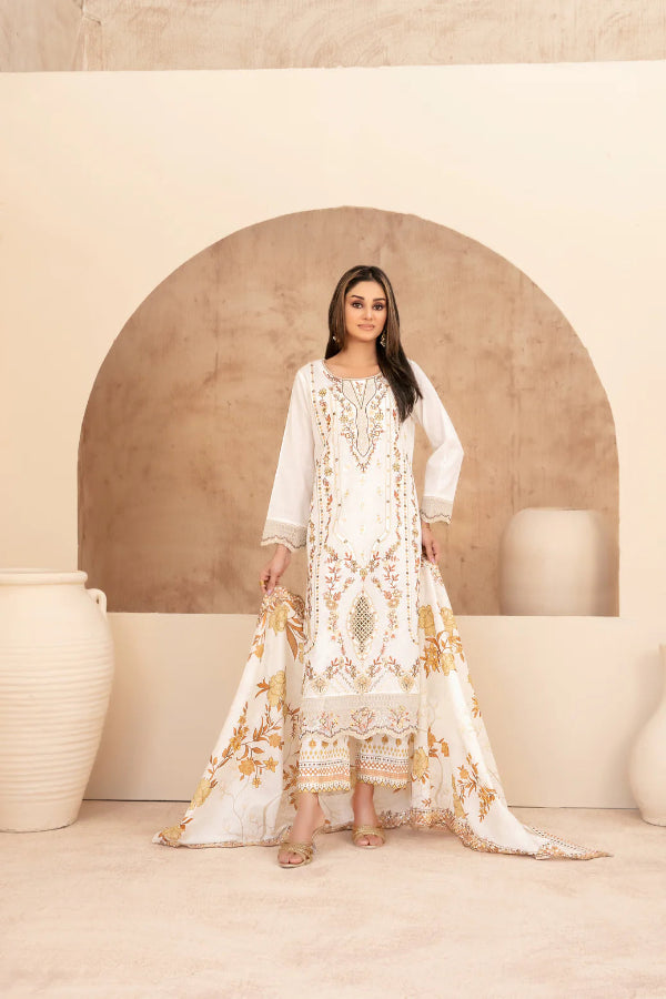 03-Piece Embroidered Chamki Lawn With Printed Dupatta | Ready To Wear