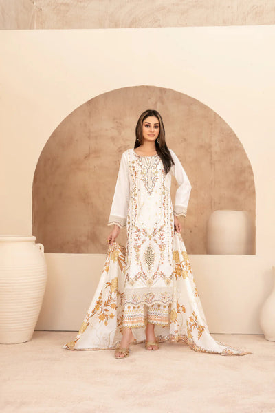 03-Piece Embroidered Chamki Lawn With Printed Dupatta | Ready To Wear