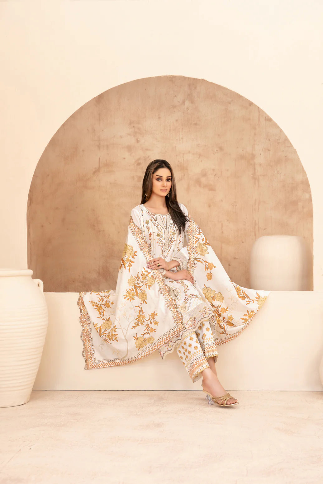 03-Piece Embroidered Chamki Lawn With Printed Dupatta | Ready To Wear