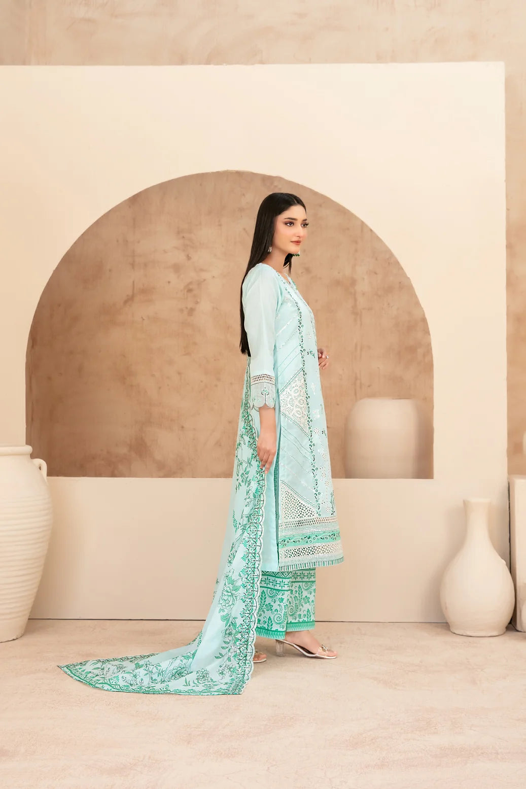 03-Piece Embroidered Chamki Lawn With Printed Dupatta | Ready To Wear
