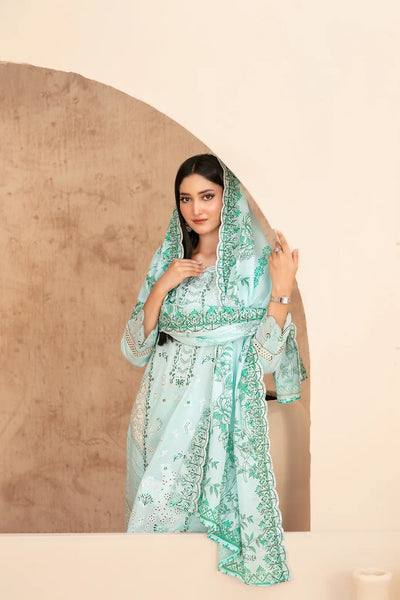 03-Piece Embroidered Chamki Lawn With Printed Dupatta | Ready To Wear
