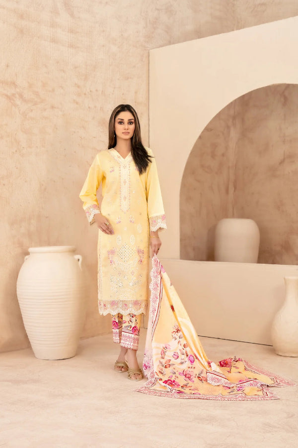03-Piece Embroidered Chamki Lawn With Printed Dupatta | Ready To Wear