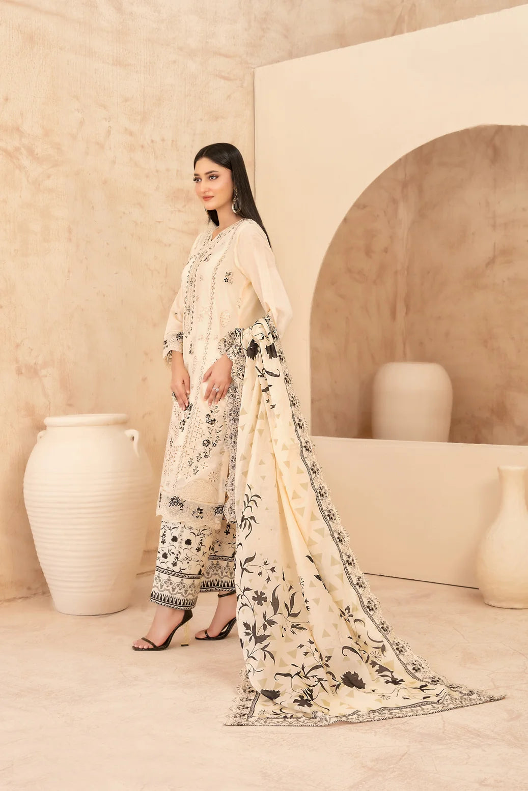 03-Piece Embroidered Chamki Lawn With Printed Dupatta | Ready To Wear