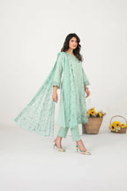 03-Piece Embroidered Cross Slub Lawn Shirt With Fancy Dupatta | Ready To Wear