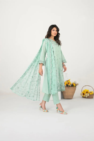 03-Piece Embroidered Cross Slub Lawn Shirt With Fancy Dupatta | Ready To Wear