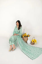 03-Piece Embroidered Cross Slub Lawn Shirt With Fancy Dupatta | Ready To Wear