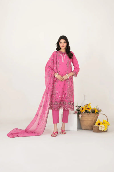 03-Piece Embroidered Cross Slub Lawn Shirt With Fancy Dupatta | Ready To Wear