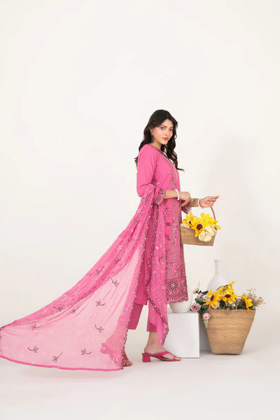 03-Piece Embroidered Cross Slub Lawn Shirt With Fancy Dupatta | Ready To Wear