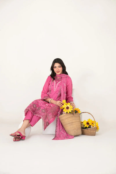 03-Piece Embroidered Cross Slub Lawn Shirt With Fancy Dupatta | Ready To Wear