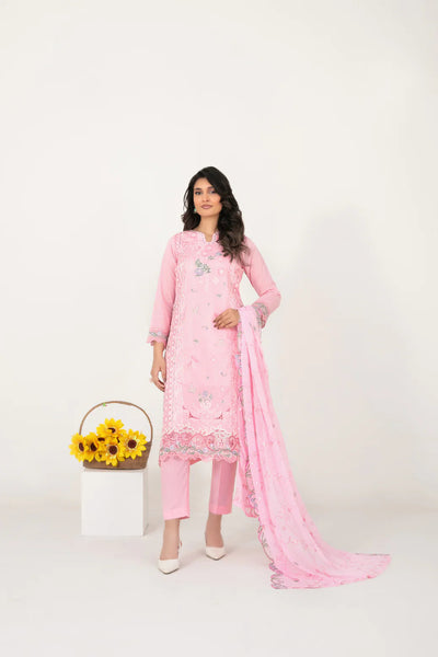 03-Piece Embroidered Cross Slub Lawn Shirt With Fancy Dupatta | Ready To Wear