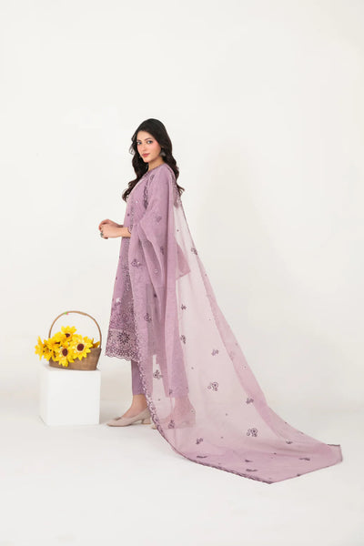 03-Piece Embroidered Cross Slub Lawn Shirt With Fancy Dupatta | Ready To Wear