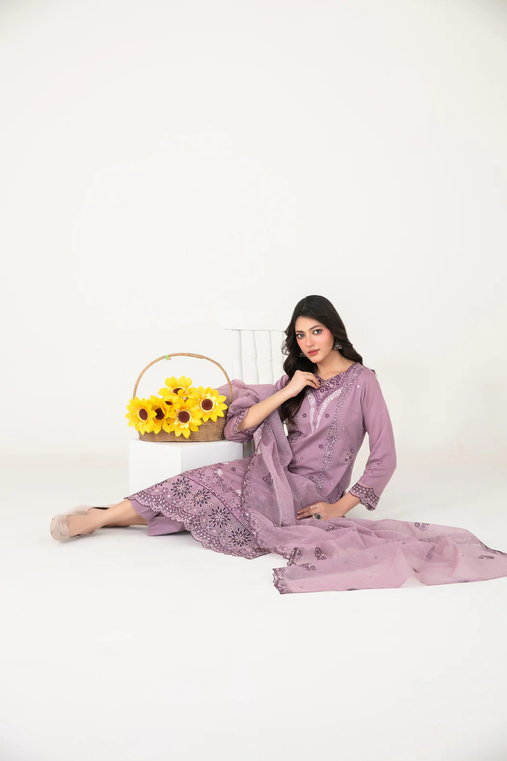 03-Piece Embroidered Cross Slub Lawn Shirt With Fancy Dupatta | Ready To Wear