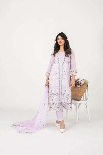 03-Piece Embroidered Cross Slub Lawn Shirt With Fancy Dupatta | Ready To Wear