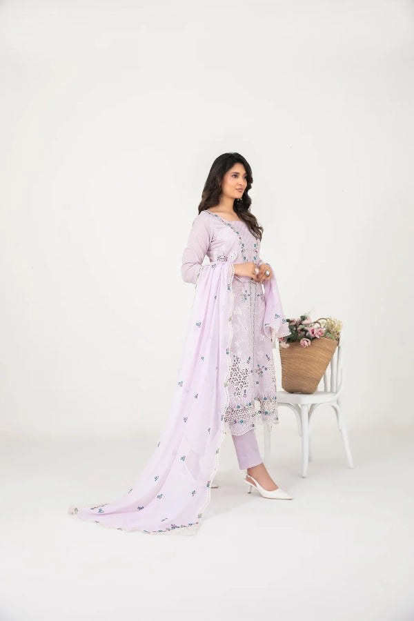 03-Piece Embroidered Cross Slub Lawn Shirt With Fancy Dupatta | Ready To Wear
