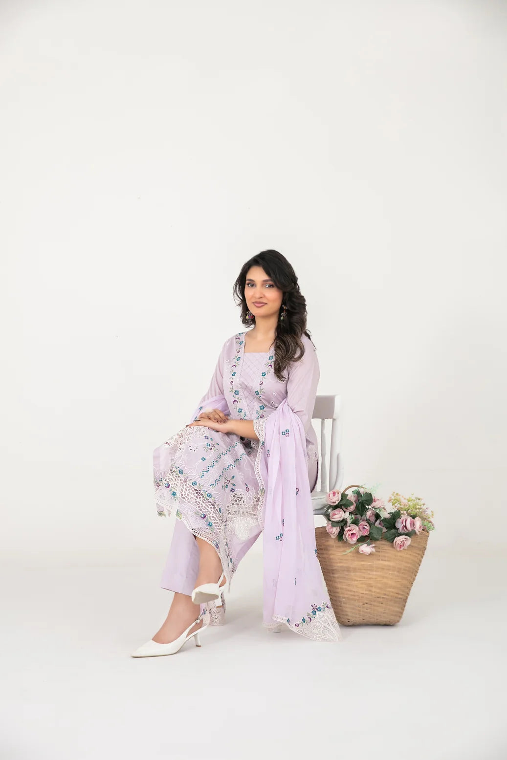 03-Piece Embroidered Cross Slub Lawn Shirt With Fancy Dupatta | Ready To Wear
