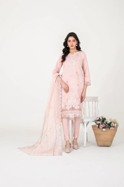 03-Piece Embroidered Cross Slub Lawn Shirt With Fancy Dupatta | Ready To Wear