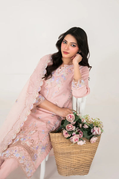 03-Piece Embroidered Cross Slub Lawn Shirt With Fancy Dupatta | Ready To Wear