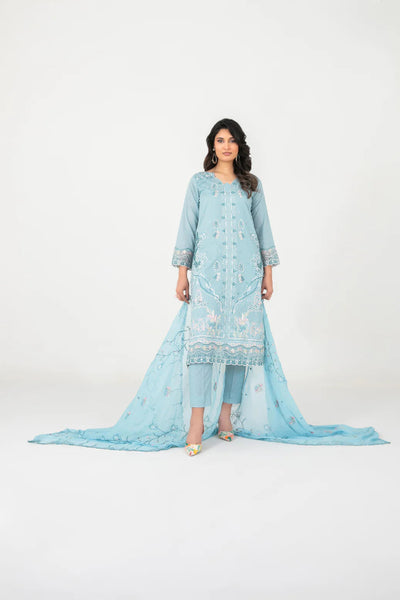 03-Piece Embroidered Cross Slub Lawn Shirt With Fancy Dupatta | Ready To Wear