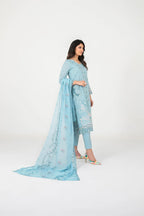03-Piece Embroidered Cross Slub Lawn Shirt With Fancy Dupatta | Ready To Wear