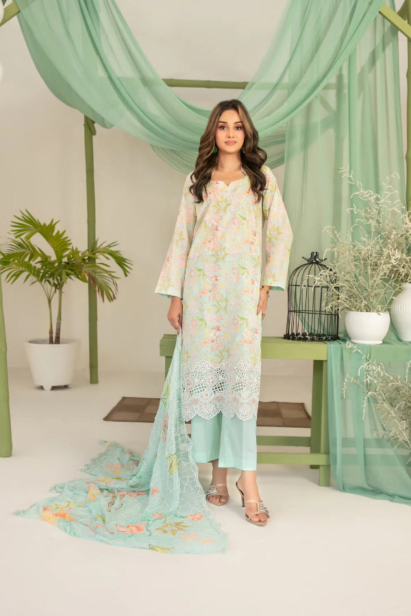 03-Piece Printed Lawn Suit With Chiffon Dupatta | Ready To Wear