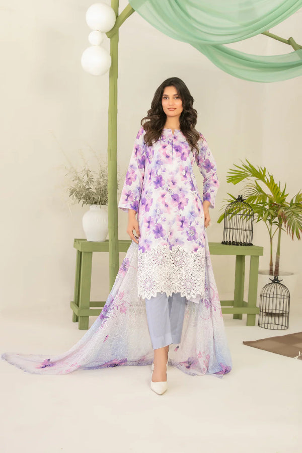 03-Piece Printed Lawn Suit With Chiffon Dupatta | Ready To Wear