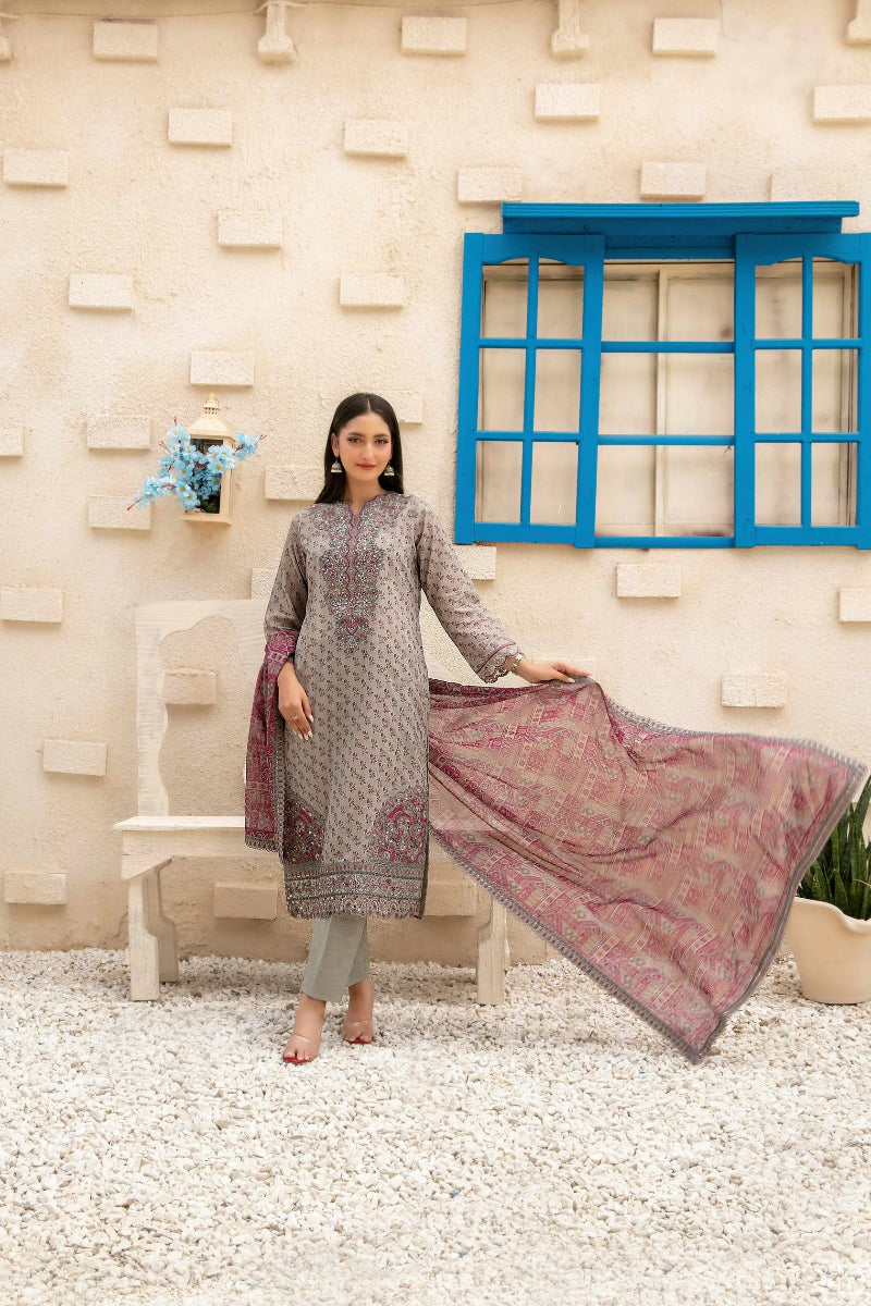Laveen - Embroidered Printed Lawn Suit With Cotton Trouser | Ready To Wear