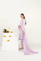 03-Piece Embroidered Lawn Suit & Plain Cotton Trouser | Ready To Wear