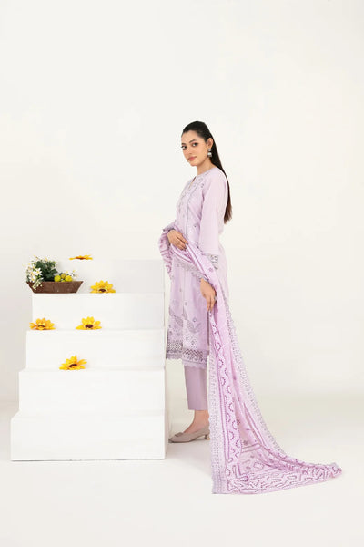 03-Piece Embroidered Lawn Suit & Plain Cotton Trouser | Ready To Wear
